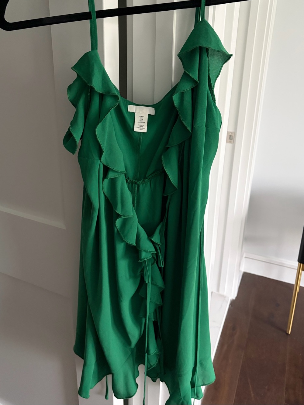 H&M Emerald Green Ruffle-Front Sleeveless Dress